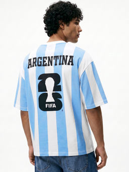 Bewakoof - FIFA Men's White Argentina Typography Oversized T-shirt