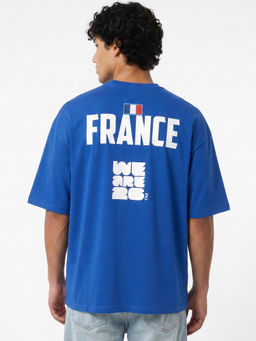 Bewakoof - FIFA Men's Daphne Blue France Typography Oversized T-shirt