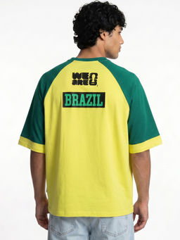 Bewakoof - FIFA Men's Aurora Yellow Brasil Typography Oversized T-shirt
