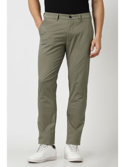 Peter England - Men Olive Solid Super Slim Fit Trousers