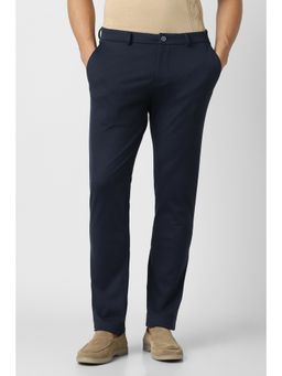 Peter England - Men Navy Blue Solid Slim Fit Trousers