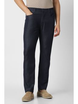 Peter England - Men Navy Blue Solid Slim Fit Trousers