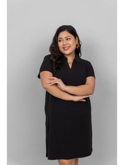 NeceSera - Black Mini Waffle Polo Dress