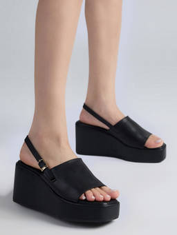 Twenty Dresses by Nykaa Fashion - Black Square Toe Slingback Everyday Wedges for Women