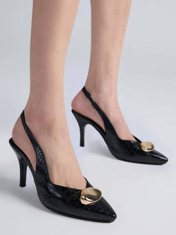 Twenty Dresses by Nykaa Fashion - Black Pointed Toe Animal Textured Womens Heels