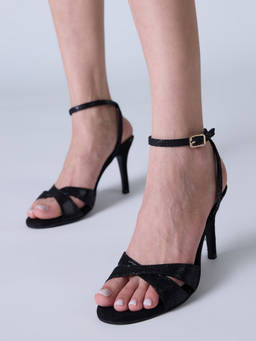 RSVP by Nykaa Fashion - Black Round Toe Animal Textured Party Stiletto Sandals for Women