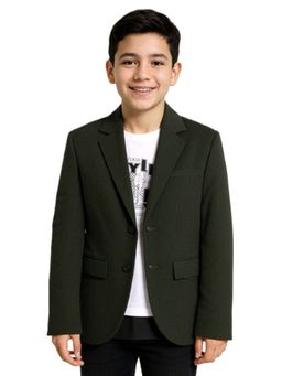 CHARCHIT - Boys Regular Fit Plain Party Blazer And T-Shirt Olive