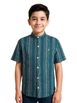 CHARCHIT - Boys Cotton Regular Fit Spread Collar Half Sleeves Striped Shirt Teal