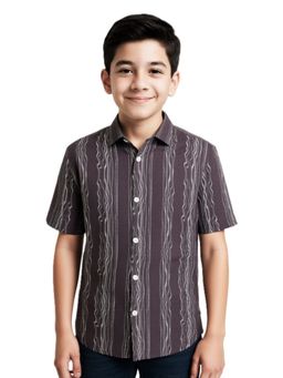 CHARCHIT - Boys Cotton Regular Fit Spread Collar Half Sleeves Striped Shirt Purple