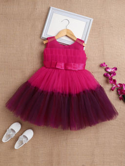 The Magic Wand - Sleeveless Bow Detailed Net Dress- Pink