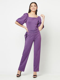 IKI CHIC - Lavender Puff Sleeves Wide Leg Waisted Jumpsuit