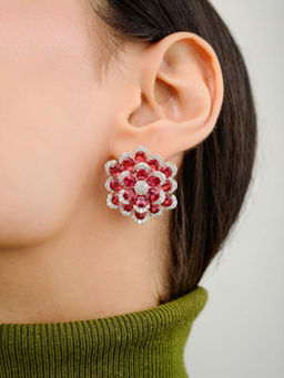 METALM - Sparkling Red Ruby Cz Diamonds Silver Earrings