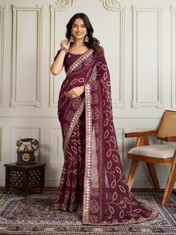 VAIRAGEE - Wine Georgette Bollywood Saree with Unstitched Blouse
