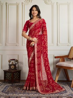 VAIRAGEE - Red Georgette Bollywood Saree with Unstitched Blouse
