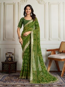 VAIRAGEE - Olive Georgette Bollywood Saree with Unstitched Blouse