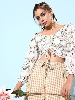 Marie Claire - Women Casual Off White Colour V-Neck Floral Fitted Top