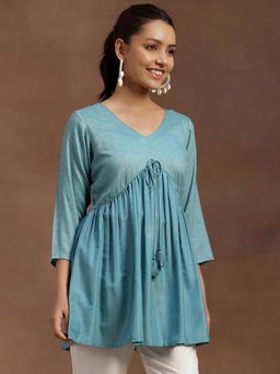 Libas - Sea Green Embellished Tassels Layered Short Kurti