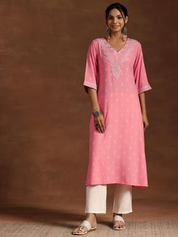 Libas - Women Pink A-Line Floral Embroidered Kurta