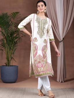 Libas - Off White Paisley Printed Straight Crepe Kurta
