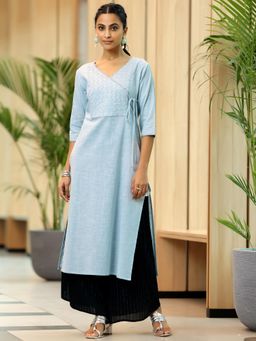 Libas - Blue Embellished Gota Work Angrakha Kurta