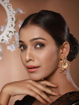 Aatmana - Gold Plated Red and Green Stone-Studded Chandbali Earrings