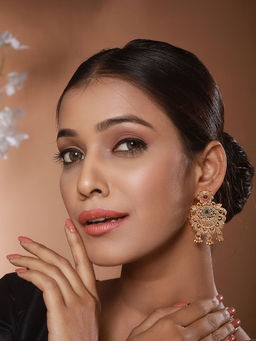 Aatmana - Gold Plated Multi Stone-Studded Filgiree Chandbali Earrings