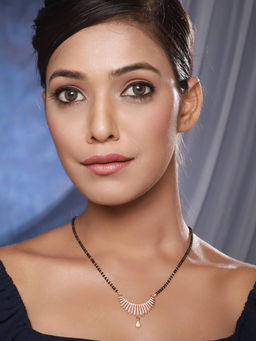 Aatmana - Black Rose Gold-Plated Ad-Studded and Beaded Mangalsutra