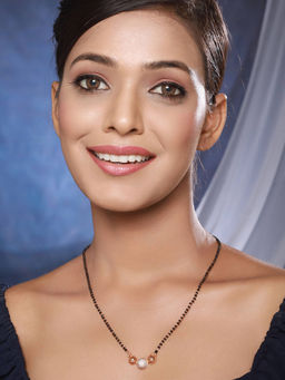 Aatmana - Black- Rose Gold Plated Beaded and Ad Studded Mangalsutra