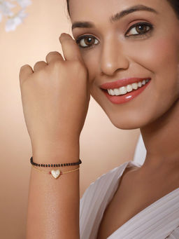 Aatmana - Gold-Plated Black Beaded Wrap Around Heart Shaped Mangalsutra Bracelet