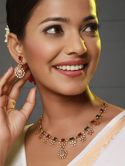 Aatmana - Multi-Color Gold Plated Kundan and Stones Jewellery Set
