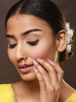 Aatmana - Gold Plated Red and White Kundan Studded Nose Pin- Set Of 2