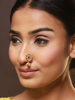 Aatmana - Gold Plated Red and Green Kundan Studded Flower Nose Pin- Set Of 2