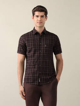 U.S. POLO ASSN. - Brown Grid Tattersall Checked Tailored Fit Shirt