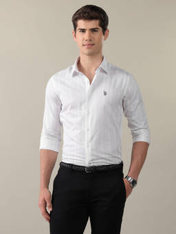 U.S. POLO ASSN. - White Satin Vertical Striped Shirt