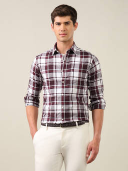 U.S. POLO ASSN. - Maroon Plaid Checked Tailored Fit Shirt