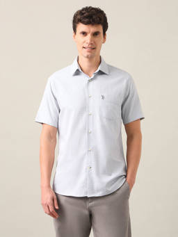 U.S. POLO ASSN. - Grey Textured Tailored Fit Shirt
