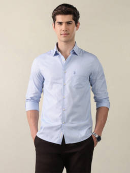 U.S. POLO ASSN. - Blue Textured Tailored Fit Shirt