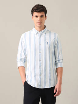 U.S. Polo Assn. Denim Co. - White Vertical Striped Button Down Shirt