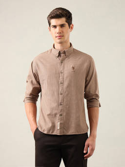 U.S. Polo Assn. Denim Co. - Beige Micro Checked Regular Fit Shirt