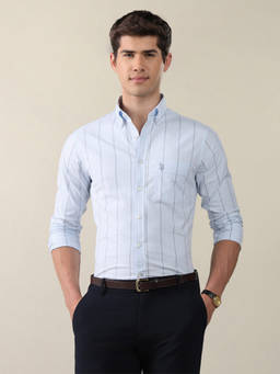 U.S. POLO ASSN. - Blue Oxford Vertical Striped Shirt
