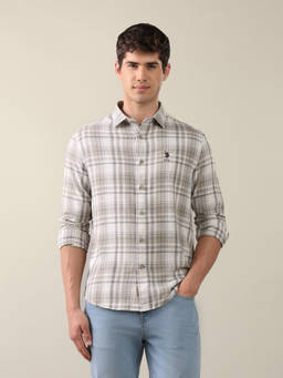 U.S. Polo Assn. Denim Co. - Off White Twill Plaid Checked Shirt