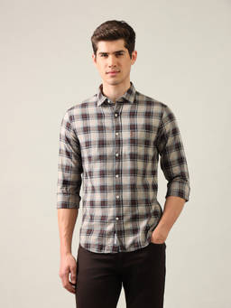 U.S. POLO ASSN. - Beige Grid Tattersall Checked Regular Fit Shirt