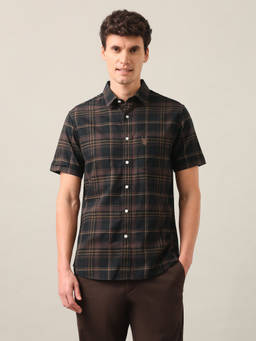 U.S. POLO ASSN. - Brown Tartan Checked Tailored Fit Shirt