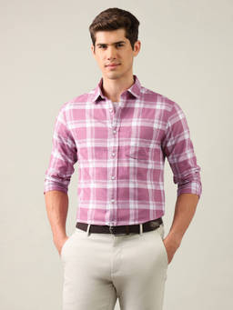 U.S. POLO ASSN. - Pink Grid Tattersall Checked Tailored Fit Shirt