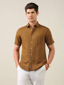 U.S. POLO ASSN. - Brown Solid Tailored Fit Shirt