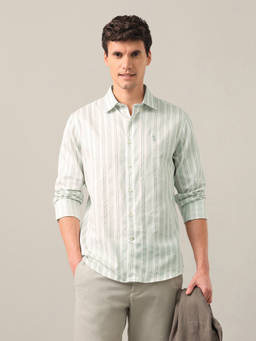 U.S. POLO ASSN. - Green Vertical Striped Satin Shirt
