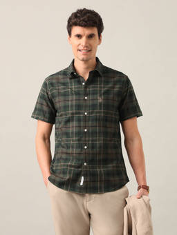 U.S. POLO ASSN. - Olive Tartan Checked Tailored Fit Shirt
