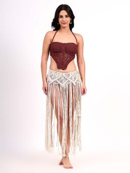 Velvery - Women Off White Self Design Sarong