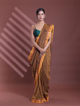 CHARUKRITI - Mustard Pure Cotton Woven Zari Stripe Soft Saree with Unstitched Blouse