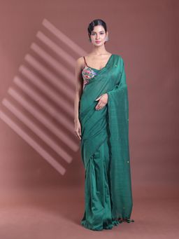 CHARUKRITI - Green Pure Cotton Soft Sequined Saree with Unstitched Blouse
